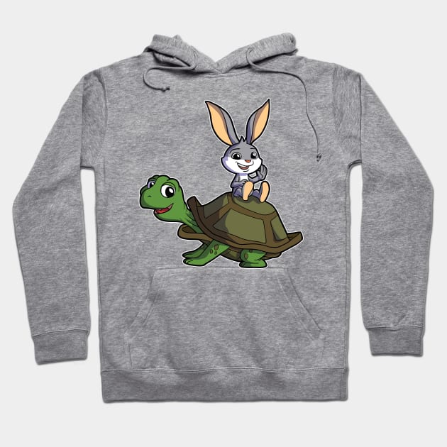 Cartoon - Cute rabbit sitting on turtle Hoodie by Modern Medieval Design